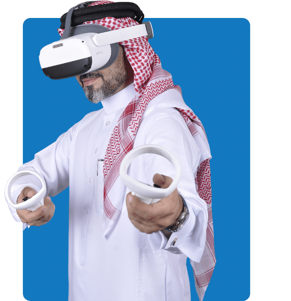 Saudi man using virtual reality technology to harness the power of immersive learning at Biz Group KSA